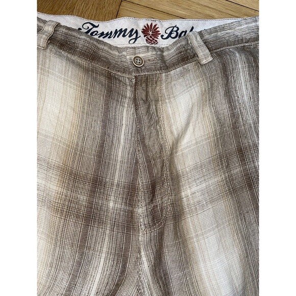 TOMMY BAHAMA Paradise Nation Tan Plaid Linen & Silk Blend Zip‎ Fly SHORTS sz 36 - Picture 4 of 9
